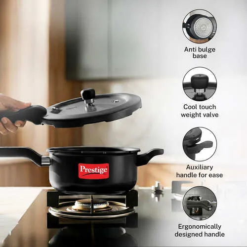  Prestige Svachh Hard Anodised Spillage Control Senior Pressure Cooker, 5 L (Black) - Detail View